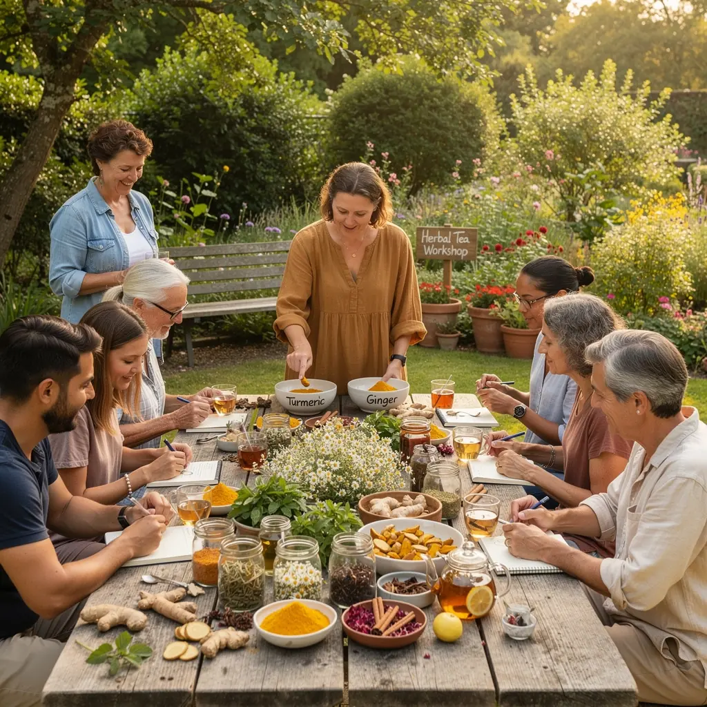 Retiro de fitness con un instructor de yoga guiando una clase al aire libre en un entorno natural.