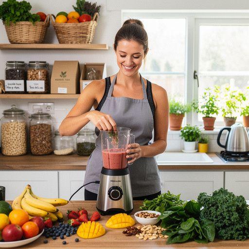 Plato saludable con salmón fresco, frutas, verduras y frutos secos, representando una dieta equilibrada.